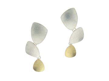 nicola bannerman Small silver and gold 3 drop Seashell stud earrings